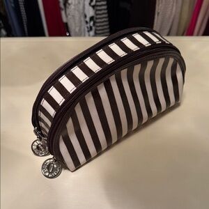 Henri Bendel Brown and White Striped Makeup Bag